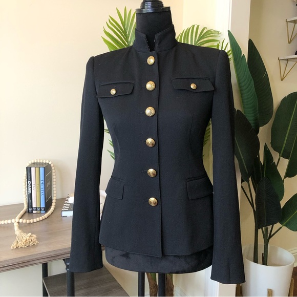 Ralph Lauren Black Label Wool Stand Collar Military Style Black Jacket Blazer 2 - Picture 2 of 9